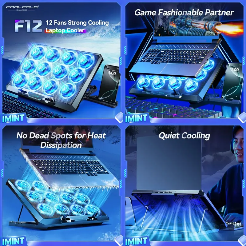 Laptop Cooling Pad - COOLCOLD Laptopkoelpad met 12 stille ventilatoren,